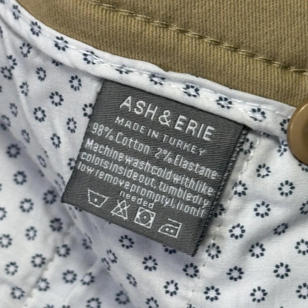 Ash & Erie Chino Pants Mens 35x28 Beige Cotton Spandex Stretch Flat Front